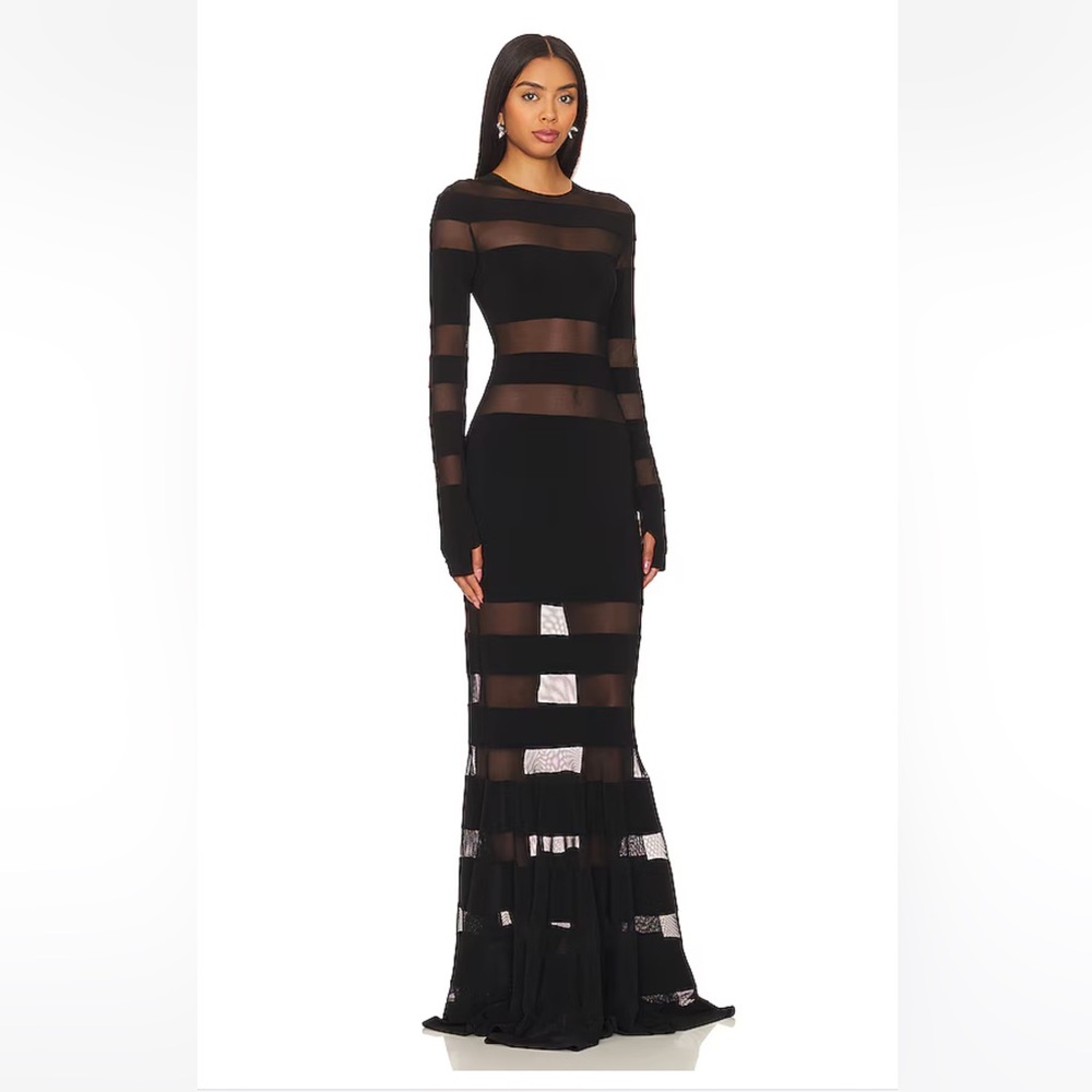 Norma Kamali Black Sheer-Panel Long Sleeve Gown